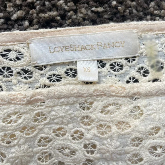 Loveshackfancy Cream Puff Sleeve Square Neck XS lace dress